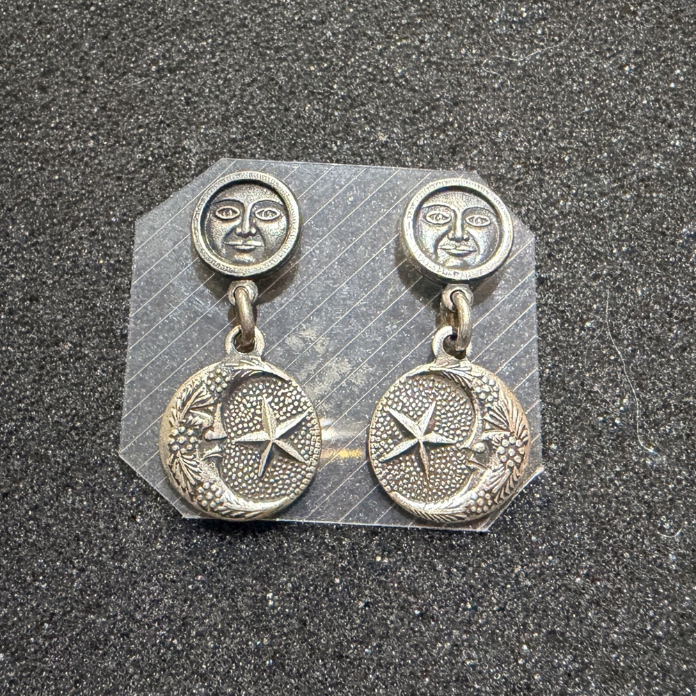 Vintage Sterling Silver Crescent Moon and Star Dangle Earrings - Picture 3 of 7